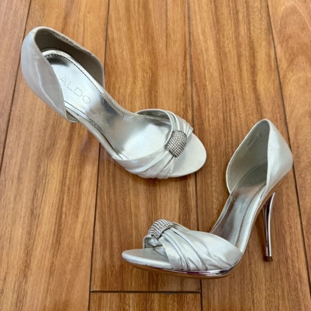 Aldo Shimmering Silver Heels with Crystal Accent